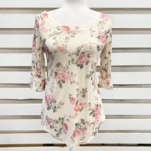 DNA Couture 3/4 Sleeve Floral Boat Neck Top